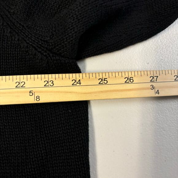 Chico's Women's Size 3 Black Cable Knit Furry Collar Open Front Cardigan Jacket - Picture 5 of 9